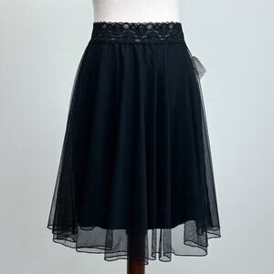 Vintage Nordstrom Main Stage Black Tulle Lace Trim Flowy Skirt NWT
